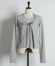 ノースリーブトップス×リボン付きカーディガンのボーダーアンサンブル  tocco closet(トッコクローゼット)　※オフィシャルサイト限定 ※セレクトアイテム
