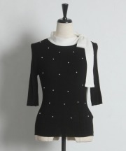 配色サイドリボン付きパールドットランダムリブプルオーバー tocco closet(トッコクローゼット)※オフィシャルサイト限定 ※セレクトアイテム