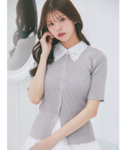 5月上旬販売予定！入荷連絡受付中☆いつものコーデにプラスするだけで即旬顔になれるレース襟付きニットプルオーバー《RequestProject》※鈴木ゆうかさんはグレー着用