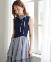 【入荷希望受付中☆】レイヤードコーデが１枚で叶うリブカットドッキングストライプティアードワンピース《RequestProject》※入荷希望数により商品化しない場合がございます。