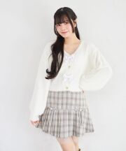 インナーパンツ付き裾チュール×リボン切り替えチェックプリーツスカート  Suyunn ＊スペシャルプライス品につき返品/キャンセル/配送日指定不可/ラッピング不可/少量在庫のセールの為交換は出来かねる場合がございます。