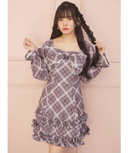 リボン＆フリル付きレース装飾チェックプリントワンピース  Suyunn(スユン) ＊スペシャルプライス品につき返品/キャンセル/配送日指定不可/ラッピング不可/少量在庫のセールの為交換は出来かねる場合がございます。
