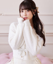 12月販売予定！入荷連絡受付中☆ベロアリボン付きハート釦シャギーニットカーディガン　Suyunn(スユン)　