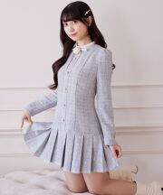 12月販売予定！入荷連絡受付中☆ローズリボン＆フリル付きラメツイードワンピース　Suyunn(スユン)　