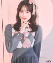 10/10販売予定！入荷連絡受付中☆冬の愛されモテデート服♪ハートアーガイルプリーツニットワンピース Suyunn(スユン) ※本田紗来さんはグレー着用