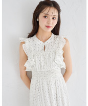 フリル付きドットシャーリングワンピース  9月1日(月)オフィシャルサイト限定再販☆【ninosa ニノザ】《tocco closet luxe》※少量の在庫確保による再販売の為、交換は出来かねる場合がございます。予めご了承ください。