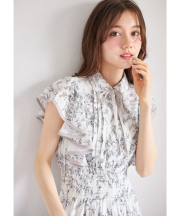 リボン付きラッフルフリル×ピンタックウエストシャーリングフラワープリントシャツワンピース 9月1日(月)オフィシャルサイト限定ピンク再販☆【nelisa ネリーサ】※少量の在庫確保による再販売の為、交換は出来かねる場合がございます。予めご了承ください。