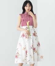 ウエストアシメ切り替えフラワープリントフレアスカート 7月13日(日)再販決定☆【riquina リキーナ】 tocco closet(トッコクローゼット)《tocco closet luxe》※小栗有以さんはピンク着用