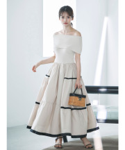 7月下旬～8月上旬販売予定！入荷連絡受付中☆配色ラインニットドッキングティアードワンピース※ハ・ヨンスさんはベージュ着用《tocco closet luxe》