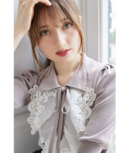 7月中旬販売予定！入荷連絡受付中☆襟＆リボン付きレースフリル装飾ニットプルオーバー《Summer→Autumn2025》