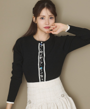 パールビジュー装飾バイカラーカーディガン tocco closet(トッコクローゼット)《Moon Lady》《tocco closet luxe》※ハ・ヨンスさんはブラック着用
