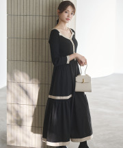 ニットドッキングバイカラーワンピース tocco closet(トッコクローゼット)《tocco closet luxe》※ハ・ヨンスさんはブラック着用