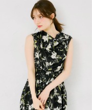 ドレープネックウエストシャーリングリリーフラワープリントワンピース 3月27日(金)再販決定☆ tocco closet(トッコクローゼット)《tocco closet luxe》《SpringOuterCollection》※有村実樹さんはペールライム着用/#05 ブラック
