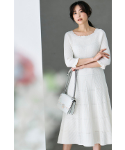 袖口フリル付きスカラネックシアーチェックリブニットワンピース 4月2日(木)再販決定☆《tocco closet luxe》《CeremonyStyle》《SpringOuterCollection》※有村実樹さんはオフホワイト着用/#49 オフホワイト
