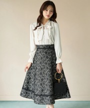 レースボンディングツイードフレアスカート【aceline アセリン】 tocco closet(トッコクローゼット)