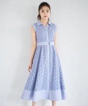 ベルト付き花釦フラワーコットンレースシャツワンピース tocco closet(トッコクローゼット) ＊スペシャルプライス品につき返品/キャンセル/配送日指定不可/ラッピング不可/少量在庫のセールの為交換は出来かねる場合がございます。