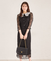 襟付き配色レーストップス×レースタイトスカートセットアップ 【angelice 】 tocco closet ＊スペシャルプライス品につき返品/キャンセル/配送日指定不可/ラッピング不可/少量在庫のセールの為交換は出来かねる場合がございます。