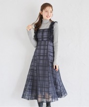 フリル付きバックレースアップシアーチェックワンピース  tocco closet(トッコクローゼット) ※少量の在庫確保による再販売の為、交換は出来かねる場合がございます。