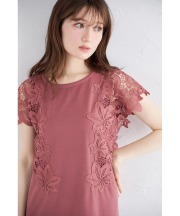 接触冷感♪サイドフラワーレース付きカットソーワンピース【binery ビネリー】 tocco closet(トッコクローゼット)