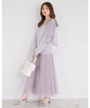 肩リボン付きニットプルオーバー×チュールスカートセット 12月7日(日)再販決定☆【chetty シェティ】 tocco closet(トッコクローゼット)