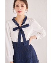 ボウタイリボン付きフラワーレースドッキングワンピース【clarina クラリナ】 tocco closet(トッコクローゼット) ＊スペシャルプライス品につき返品/キャンセル/配送日指定不可/ラッピング不可/少量在庫のセールの為交換は出来かねる場合がございます。