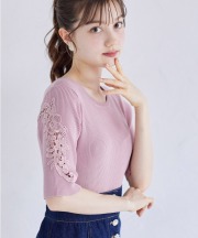 フラワー刺繍スリーブリブニットプルオーバー tocco closet(トッコクローゼット) ＊スペシャルプライス品につき返品/キャンセル/配送日指定不可/ラッピング不可/少量在庫のセールの為交換は出来かねる場合がございます。