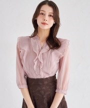 ラッフルフリルキーネック七分袖ブラウス【cottila コティラ】 tocco closet(トッコクローゼット)