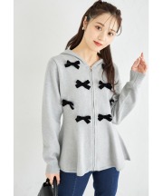 ベロアリボン付きペプラムニットパーカー【daphne ダフネ】 tocco closet(トッコクローゼット)＊スペシャルプライス品につき返品/キャンセル/配送日指定不可/ラッピング不可/少量在庫のセールの為交換は出来かねる場合がございます。