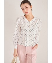 パール釦ドットペプラムブラウス【diamora ディアモラ】 tocco closet ＊スペシャルプライス品につき返品/キャンセル/配送日指定不可/ラッピング不可/少量在庫のセールの為交換は出来かねる場合がございます。