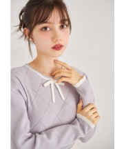 リボン付き配色アーガイルニットプルオーバー【emiliana エミリアナ】 tocco closet ＊スペシャルプライス品につき返品/キャンセル/配送日指定不可/ラッピング不可/少量在庫のセールの為交換は出来かねる場合がございます。