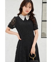 襟付き配色レースワンピース   tocco closet(トッコクローゼット) ＊スペシャルプライス品につき返品/キャンセル/配送日指定不可/ラッピング不可/少量在庫のセールの為交換は出来かねる場合がございます。