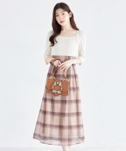バックレースアップシアーチェックドッキングワンピース【fasoley ファソリー】 tocco closet(トッコクローゼット) ＊スペシャルプライス品につき返品/キャンセル/配送日指定不可/ラッピング不可/少量在庫のセールの為交換は出来かねる場合がございます。