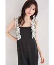 配色シフォンフリル付きオールインワン 【folvie フォルヴィー】 tocco closet(トッコクローゼット) ＊スペシャルプライス品につき返品/キャンセル/配送日指定不可/ラッピング不可/少量在庫のセールの為交換は出来かねる場合がございます。
