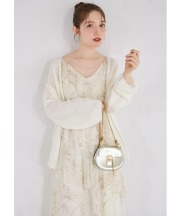 ドロップショルダーニットカーディガン×刺繍入りラッフルフリルキャミワンピースセット 【founea フォニア】 tocco closet(トッコクローゼット)　