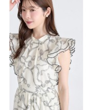 シアーリボンプリントラッフルフリルブラウス【grittia グリティア】 tocco closet(トッコクローゼット)　