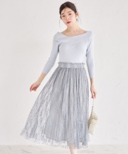 フラワーレース消しプリーツフレアスカート 6月3日(火)再販決定☆【isalyn イサリン】 tocco closet(トッコクローゼット)　※少量の在庫確保による再販売の為、交換は出来かねる場合がございます。予めご了承ください。