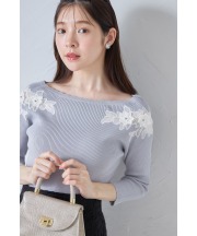 立体フラワー刺繍スカラップカットリブニットプルオーバー 10/15(火)オフィシャルサイト限定再販☆《Love is in the air. tocco 2024 AW》※少量の在庫確保による再販売の為、交換は出来かねる場合がございます。予めご了承ください。
