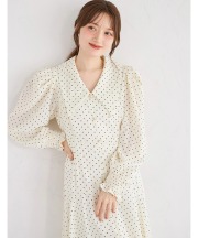 襟付きパール飾り釦ドットワンピース【lantines ランティネス】 tocco closet(トッコクローゼット)　※オフィシャルサイト限定