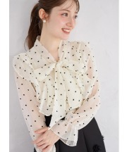 ボウタイリボン付きフロッキーハートドットブラウス 11月14日(金)再販決定☆【lefano レファーノ】 tocco closet(トッコクローゼット)
