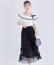 レース付きプリーツチュールフレアスカート【leshin レシン】 tocco closet(トッコクローゼット)　＊スペシャルプライス品につき返品/キャンセル/配送日指定不可/ラッピング不可/少量在庫のセールの為交換は出来かねる場合がございます。