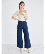 ステッチ入りワイドパンツ【lisabes リサベス】 tocco closet(トッコクローゼット)＊スペシャルプライス品につき返品/キャンセル/配送日指定不可/ラッピング不可/少量在庫のセールの為交換は出来かねる場合がございます。