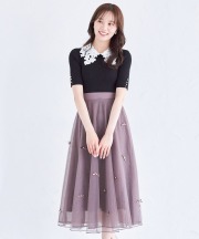 リボン付きチュールフレアスカート【madisa マディサ】≪tocco closet luxe≫ ＊スペシャルプライス品につき返品/キャンセル/配送日指定不可/ラッピング不可/少量在庫のセールの為交換は出来かねる場合がございます。