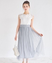 ストライプレース消しプリーツフレアスカート 5月24日(土)オフィシャルサイト限定再販☆【malosy マロシー】 tocco closet(トッコクローゼット)※少量の在庫確保による再販売の為、交換は出来かねる場合がございます。予めご了承ください。