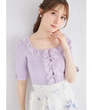 スクエアネックレースフリルニットプルオーバー【malucie マルシー】 tocco closet(トッコクローゼット)　