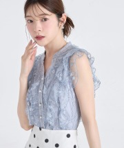 パール釦ラッフルフリルレースブラウス【marisha マリーシャ】 tocco closet(トッコクローゼット)