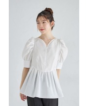 ハート釦ハートネックパワーショルダーペプラムブラウス【merase ミラース】 ≪tocco closet luxe≫＊スペシャルプライス品につき返品/キャンセル/配送日指定不可/ラッピング不可/少量在庫のセールの為交換は出来かねる場合がございます。