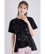 パール付きリボンモチーフトップス 7月7日(月)オフィシャルサイト限定再販☆【merito メリート】 tocco closet(トッコクローゼット)　※少量の在庫確保による再販売の為、交換は出来かねる場合がございます。予めご了承ください。