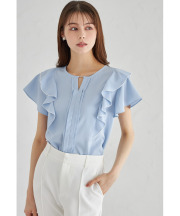 配色ラッフルフリル×タックブラウス tocco closet(トッコクローゼット) ＊スペシャルプライス品につき返品/キャンセル/配送日指定不可/ラッピング不可/少量在庫のセールの為交換は出来かねる場合がございます。