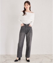 ハートスタッズデニムストレートパンツ 【myrielle ミリール】 tocco closet(トッコクローゼット) ＊スペシャルプライス品につき返品/キャンセル/配送日指定不可/ラッピング不可/少量在庫のセールの為交換は出来かねる場合がございます。