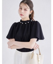 接触冷感♪パール装飾タック入りプチハイネックカットジョーゼットトップス 7月7日(月)オフィシャルサイト限定再販☆【nandis ナンディス】 tocco closet(トッコクローゼット)　※少量の在庫確保による再販売の為、交換は出来かねる場合がございます。予めご了承ください。